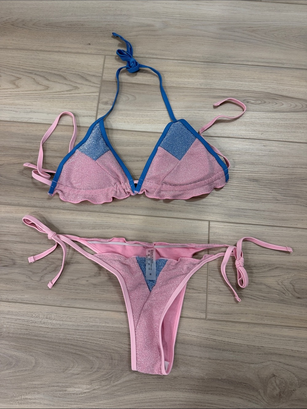 SHEIN Pink and Blue Shimmer Triangle Bikini Set